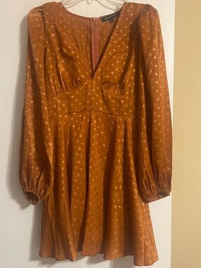 Jealous Tomato Burnt Orange Polka Dot Long Sleeve Mini Dress